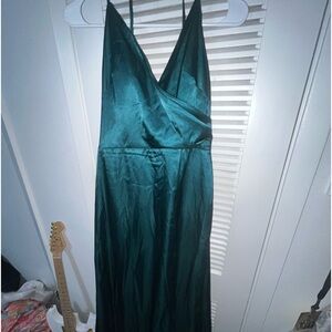 Prom long dress- silky material green
